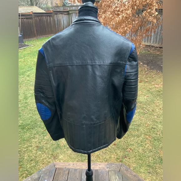 Vintage P LEATHER MONTREAL Moto MEN’S Leather Jacket Black & Blue Size Medium - Picture 15 of 16
